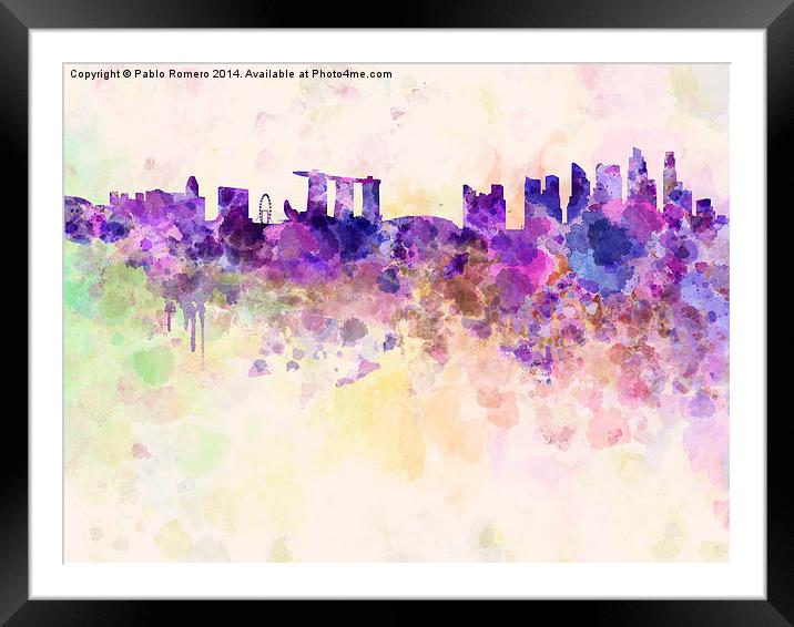 Singapore skyline in watercolor background Framed Mounted Print by Pablo Romero