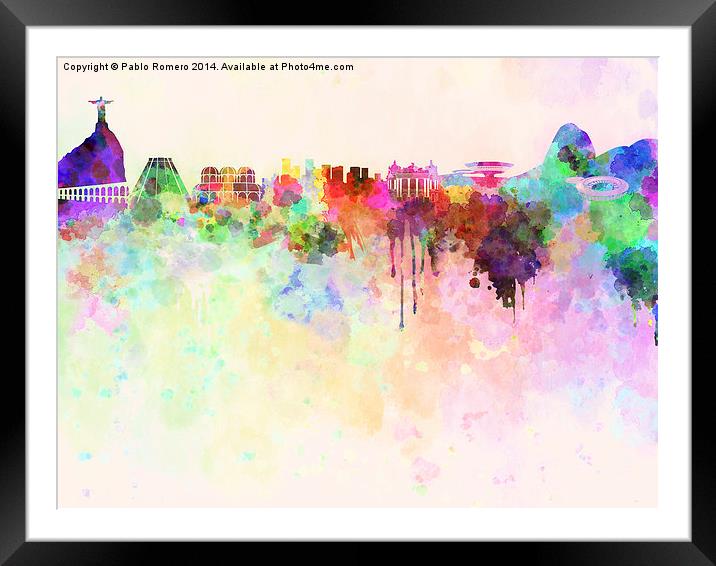 Rio de Janeiro skyline in watercolor background Framed Mounted Print by Pablo Romero