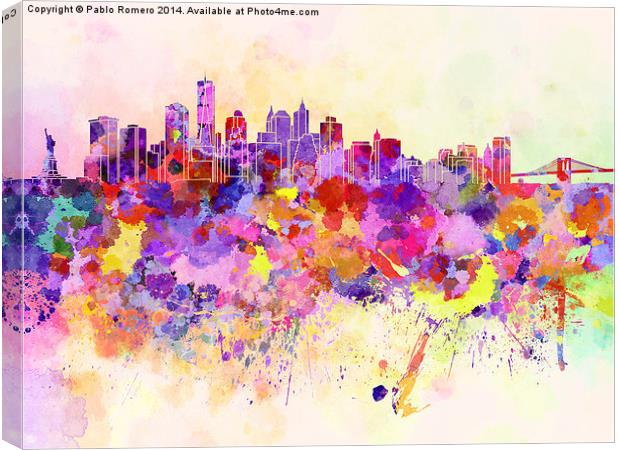 New York skyline in watercolor background Canvas Print by Pablo Romero