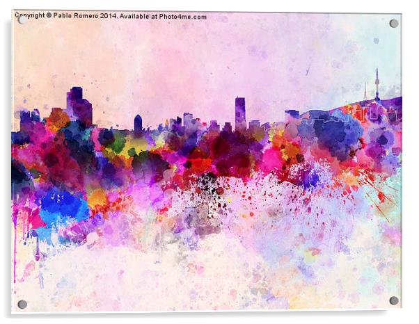 Seoul skyline in watercolor background Acrylic by Pablo Romero