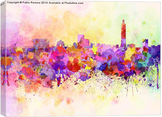 Taipei skyline in watercolor background Canvas Print by Pablo Romero