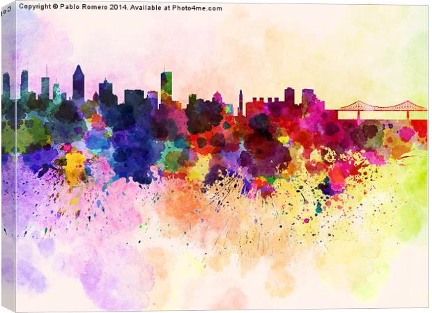 Montreal skyline in watercolor background Canvas Print by Pablo Romero