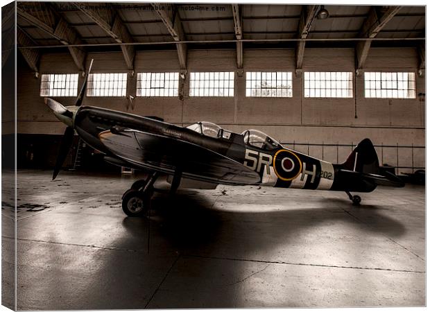  RAF Spitfire in the hanger Canvas Print by Keith Campbell