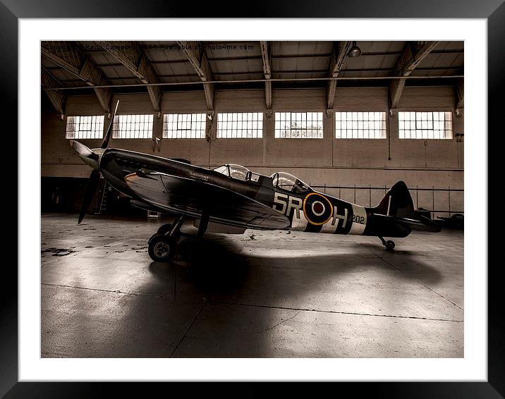  RAF Spitfire in the hanger Framed Mounted Print by Keith Campbell