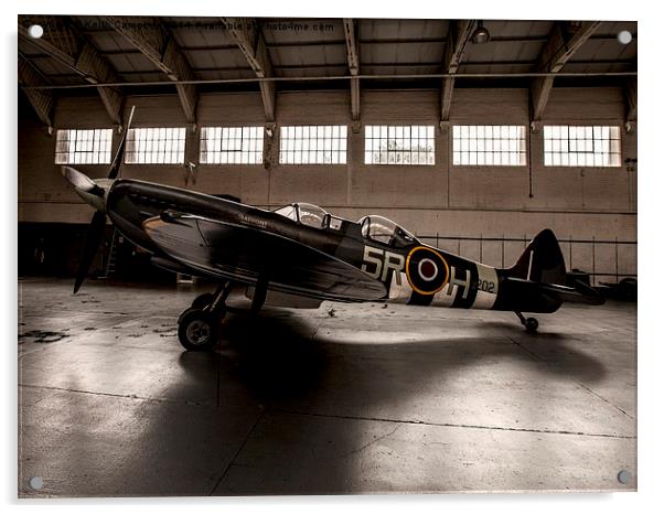  RAF Spitfire in the hanger Acrylic by Keith Campbell