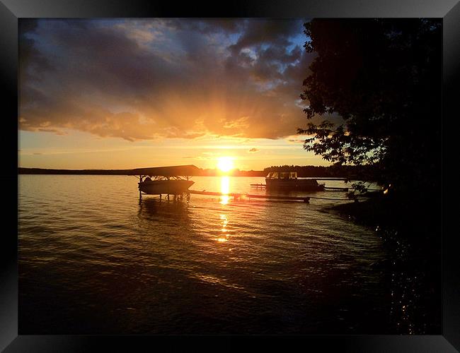 Sunset over Long Lake Maine Framed Print by Jean Scott