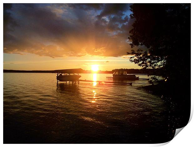 Sunset over Long Lake Maine Print by Jean Scott