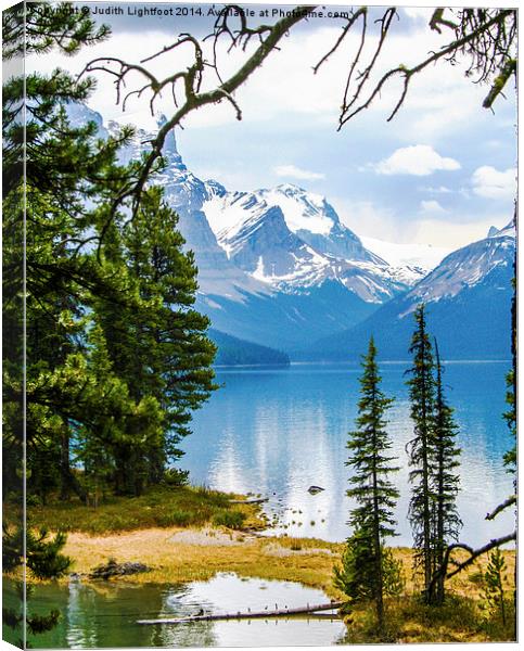 The Maligne Lake Canada  Canvas Print by Judith Lightfoot