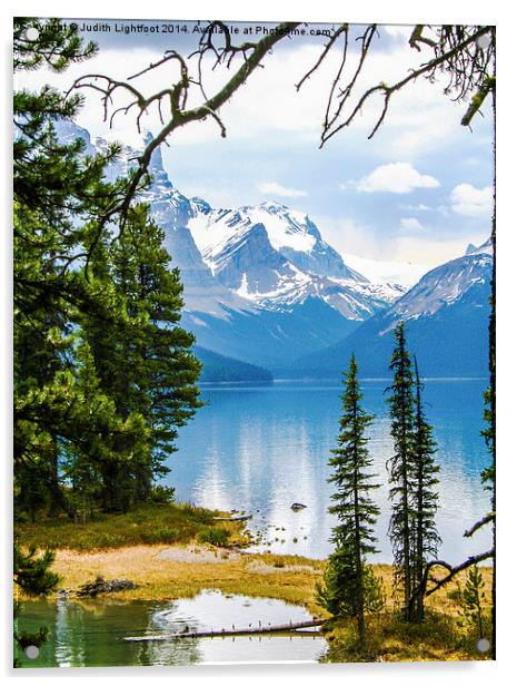 The Maligne Lake Canada  Acrylic by Judith Lightfoot