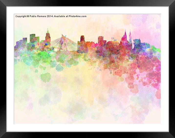 Sao Paulo skyline in watercolor background Framed Mounted Print by Pablo Romero