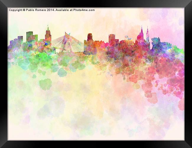 Sao Paulo skyline in watercolor background Framed Print by Pablo Romero