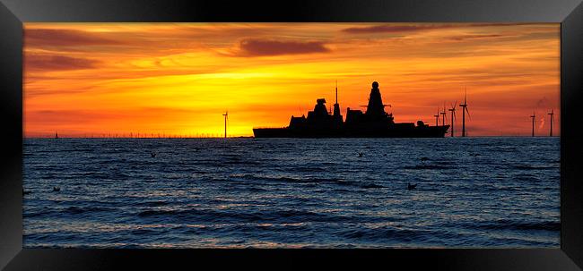  H M S dragon sailing through the sunset Framed Print by sue davies