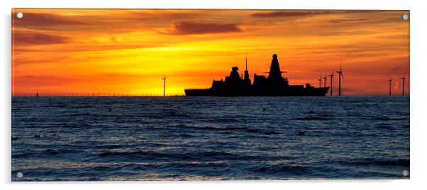  H M S dragon sailing through the sunset Acrylic by sue davies