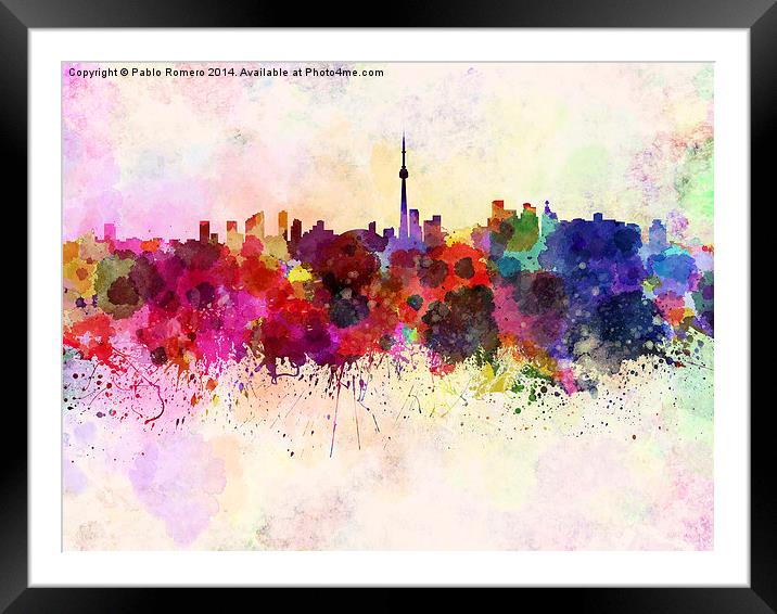 Toronto skyline in watercolor background Framed Mounted Print by Pablo Romero