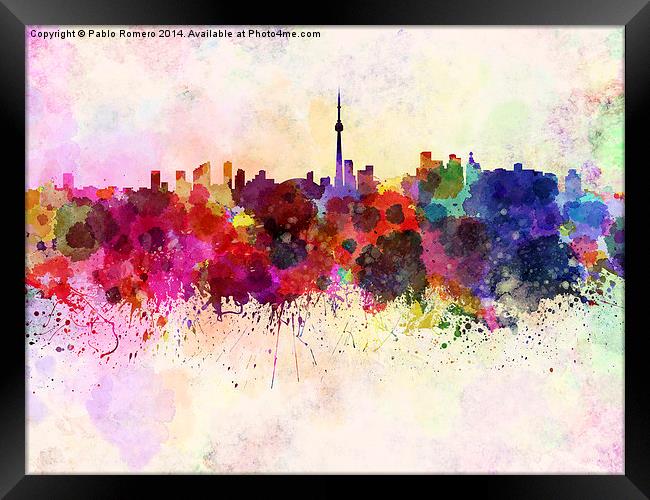 Toronto skyline in watercolor background Framed Print by Pablo Romero