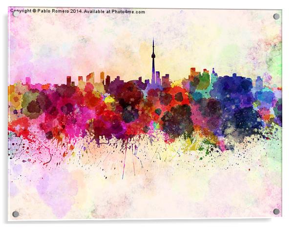Toronto skyline in watercolor background Acrylic by Pablo Romero