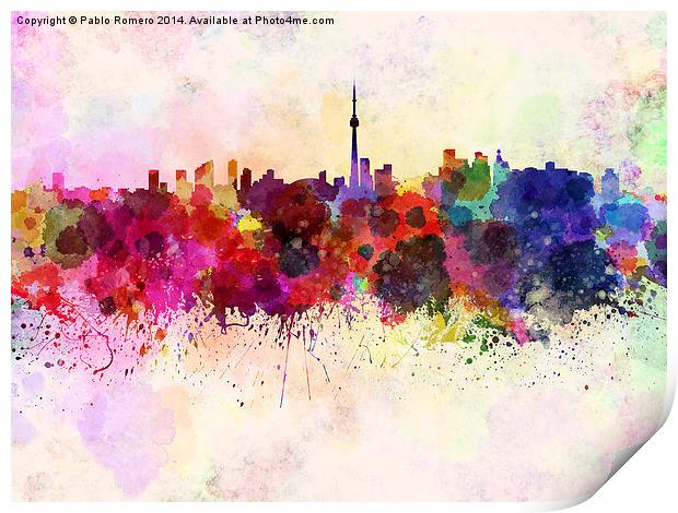 Toronto skyline in watercolor background Print by Pablo Romero