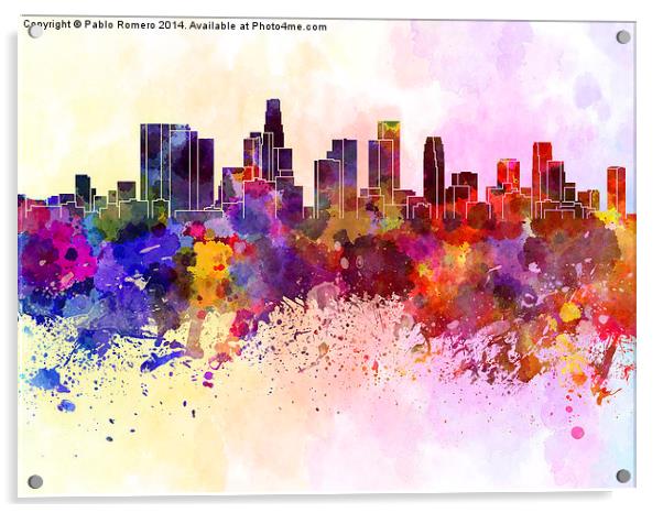 Los Angeles skyline in watercolor background Acrylic by Pablo Romero