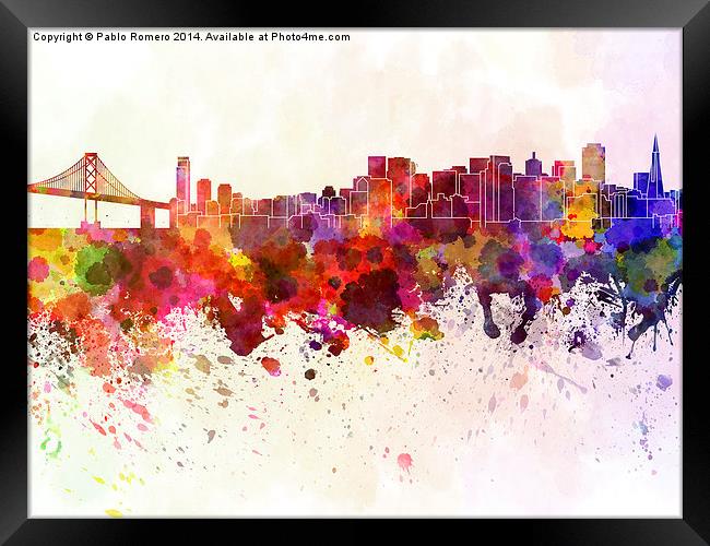 San Francisco skyline in watercolor background Framed Print by Pablo Romero