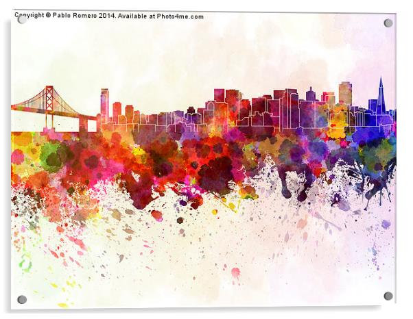 San Francisco skyline in watercolor background Acrylic by Pablo Romero