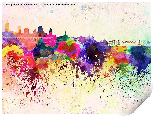 Quebec skyline in watercolor background Print by Pablo Romero