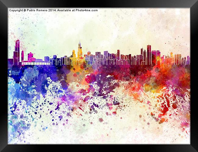 Chicago skyline in watercolor background Framed Print by Pablo Romero