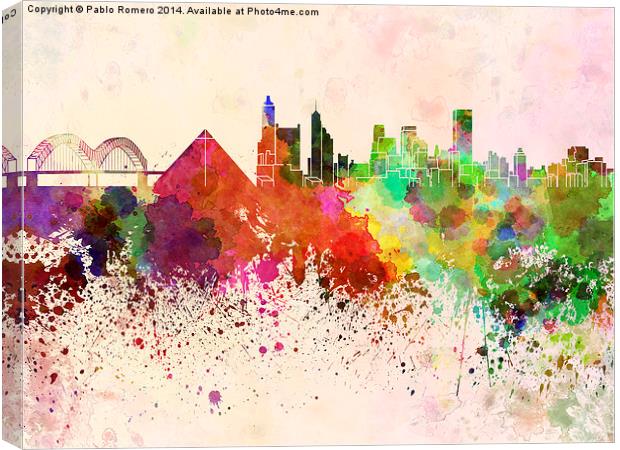Memphis skyline in watercolor background Canvas Print by Pablo Romero