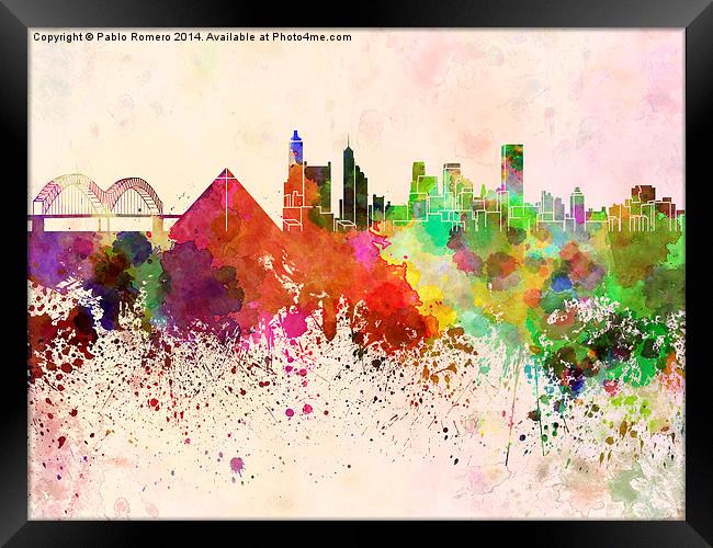Memphis skyline in watercolor background Framed Print by Pablo Romero