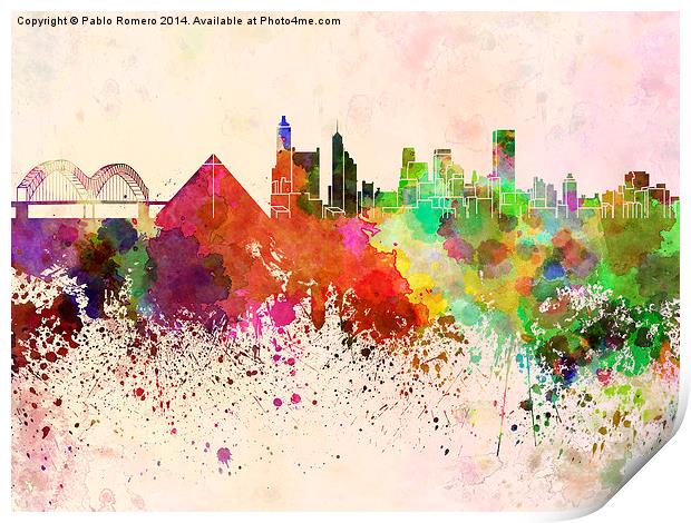 Memphis skyline in watercolor background Print by Pablo Romero