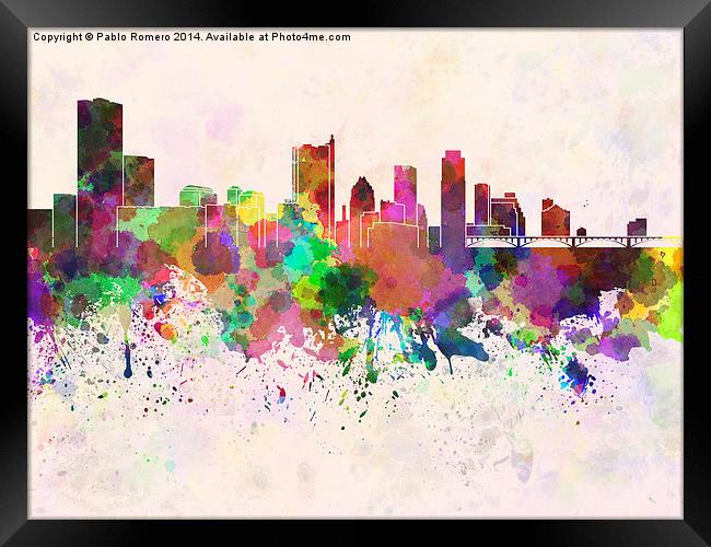 Austin skyline in watercolor background Framed Print by Pablo Romero