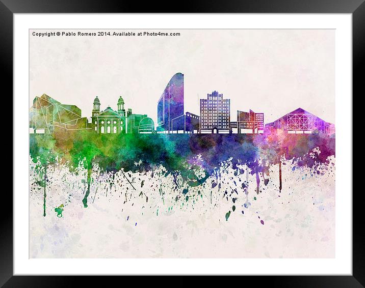 San Jose skyline in watercolor background Framed Mounted Print by Pablo Romero