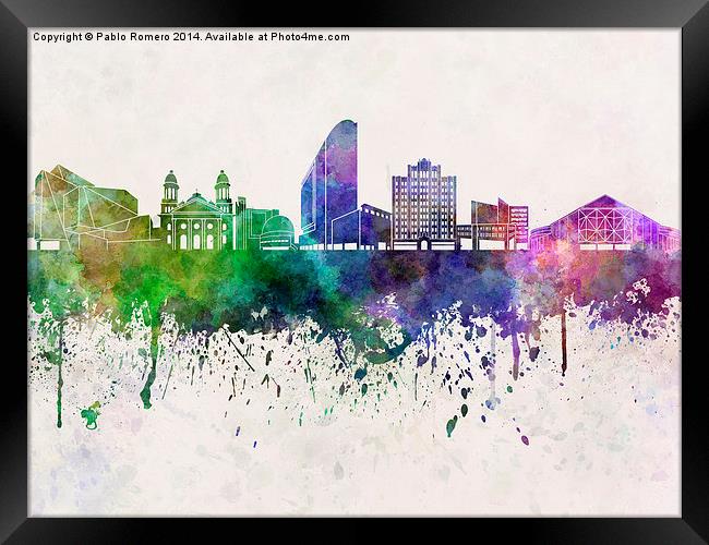 San Jose skyline in watercolor background Framed Print by Pablo Romero