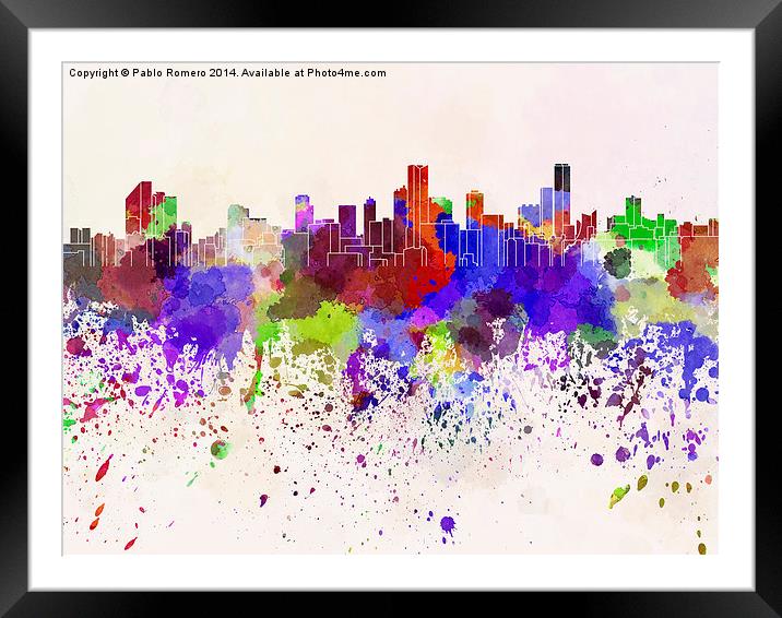 Bogota skyline in watercolor background Framed Mounted Print by Pablo Romero