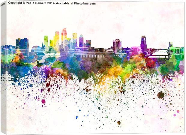 Tampa skyline in watercolor background Canvas Print by Pablo Romero