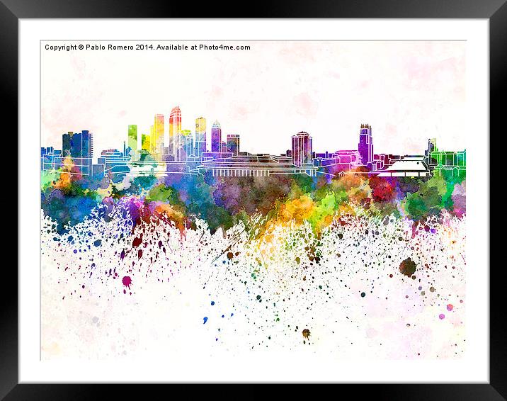 Tampa skyline in watercolor background Framed Mounted Print by Pablo Romero