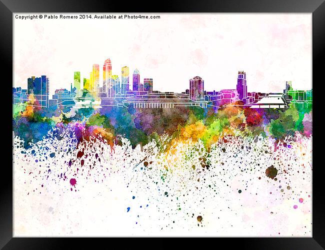Tampa skyline in watercolor background Framed Print by Pablo Romero