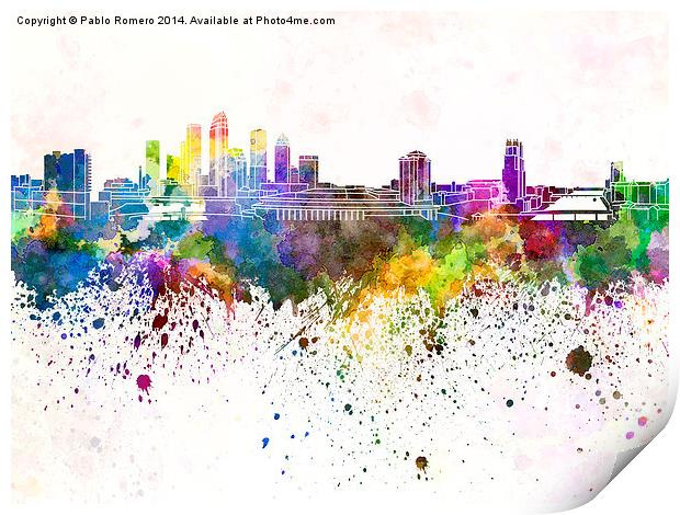 Tampa skyline in watercolor background Print by Pablo Romero