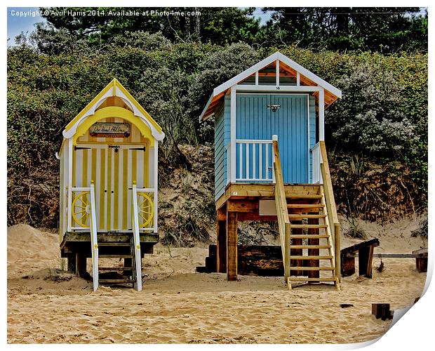 Wells next the sea beach huts Print by Avril Harris