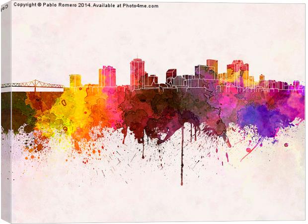 New Orleans skyline in watercolor background Canvas Print by Pablo Romero