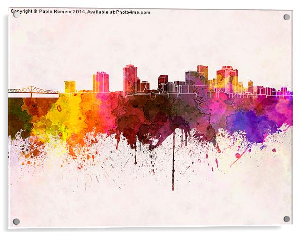 New Orleans skyline in watercolor background Acrylic by Pablo Romero