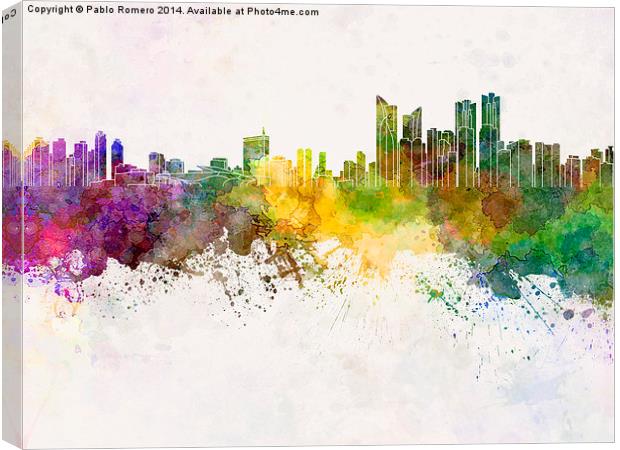 Busan skyline in watercolor background Canvas Print by Pablo Romero