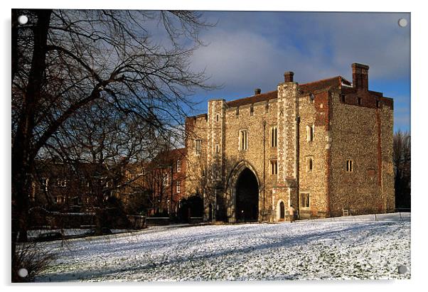  St Albans Abbey Gateway in the snow Acrylic by Ian Duffield