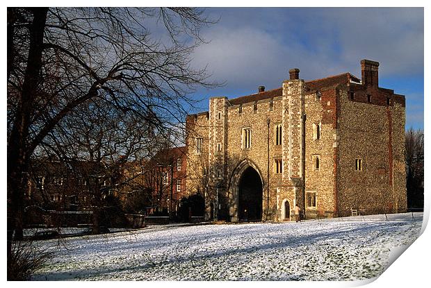  St Albans Abbey Gateway in the snow Print by Ian Duffield