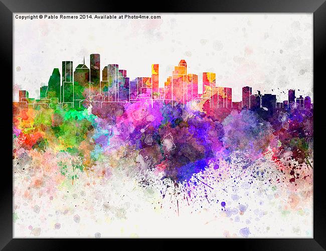 Houston skyline in watercolor background Framed Print by Pablo Romero