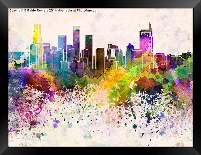 Beijing skyline in watercolor background Framed Print by Pablo Romero