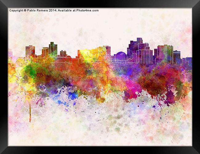 Reno skyline in watercolor background Framed Print by Pablo Romero