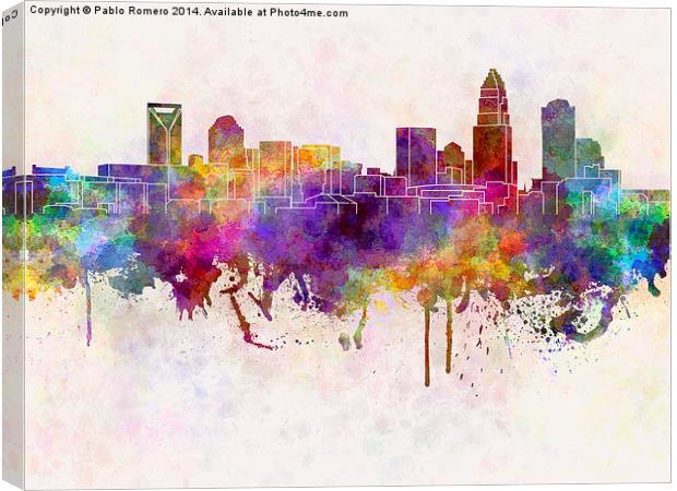 Charlotte skyline in watercolor background Canvas Print by Pablo Romero