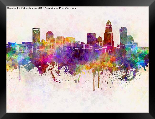 Charlotte skyline in watercolor background Framed Print by Pablo Romero