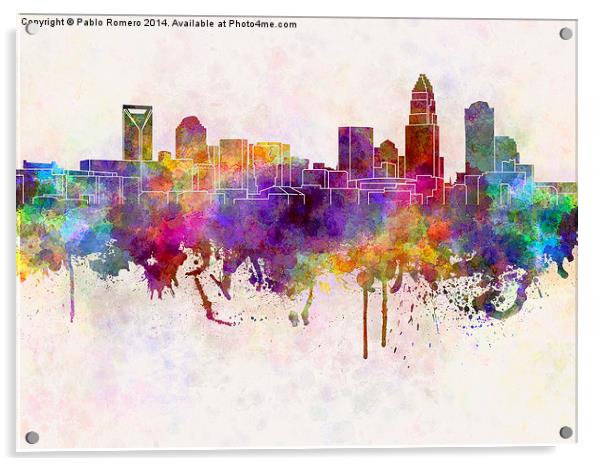 Charlotte skyline in watercolor background Acrylic by Pablo Romero