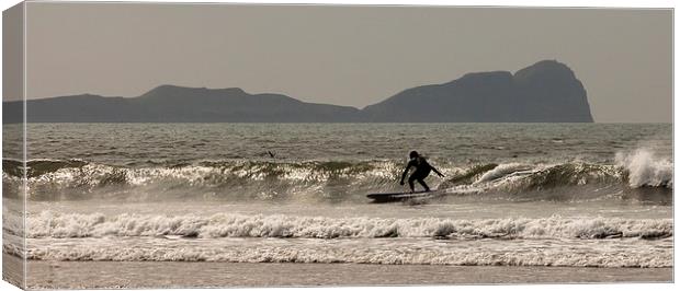  Surfing Llangennith beach Canvas Print by Leighton Collins